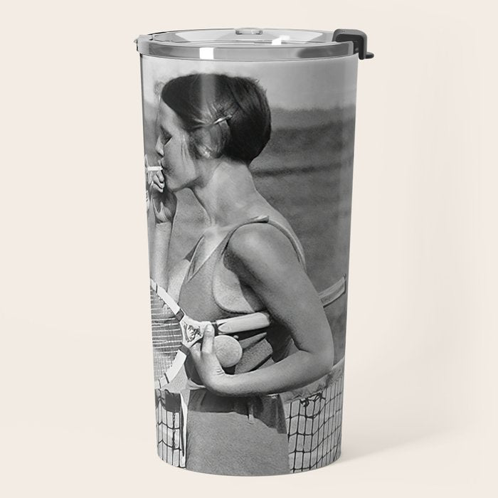 Tennis Players Taking a Cigarette Break, Black and White Vintage Art Travel Mug Gallery Image 2