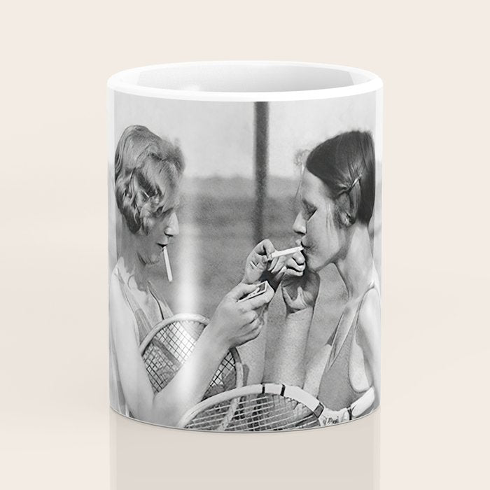 Tennis Players Taking a Cigarette Break, Black and White Vintage Art Coffee Mug Gallery Image 4
