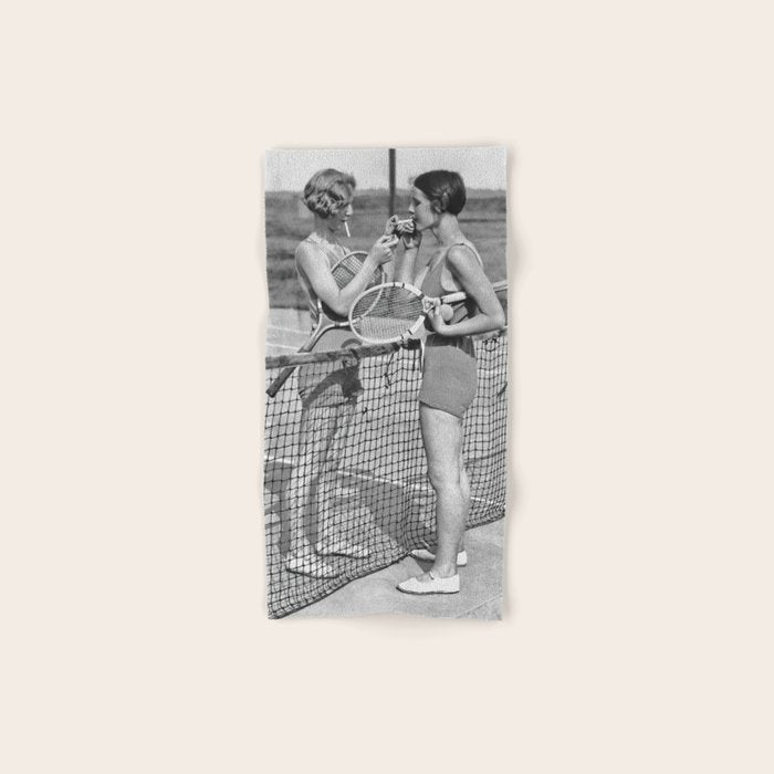 Tennis Players Taking a Cigarette Break, Black and White Vintage Art Bath Towel Gallery Image 1