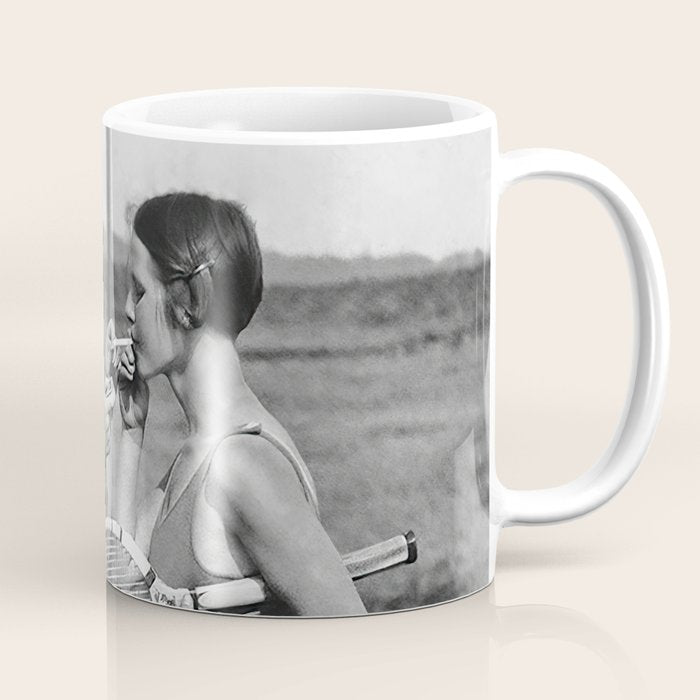 Tennis Players Taking a Cigarette Break, Black and White Vintage Art Coffee Mug Gallery Image 1