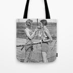 Tennis Players Taking a Cigarette Break, Black and White Vintage Art Tote Bag Gallery Image 1