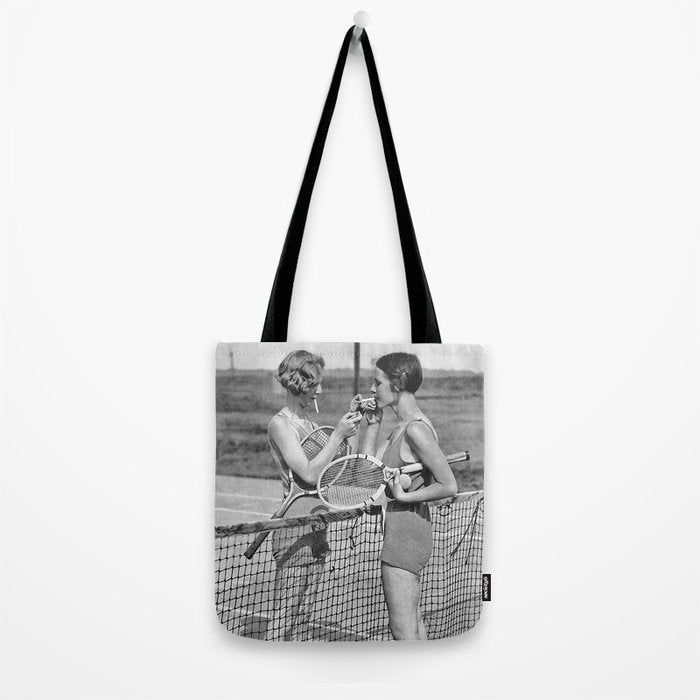 Tennis Players Taking a Cigarette Break, Black and White Vintage Art Tote Bag Gallery Image 2