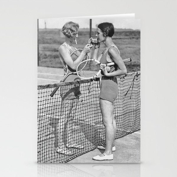 Tennis Players Taking a Cigarette Break, Black and White Vintage Art Stationery Card Gallery Image 2