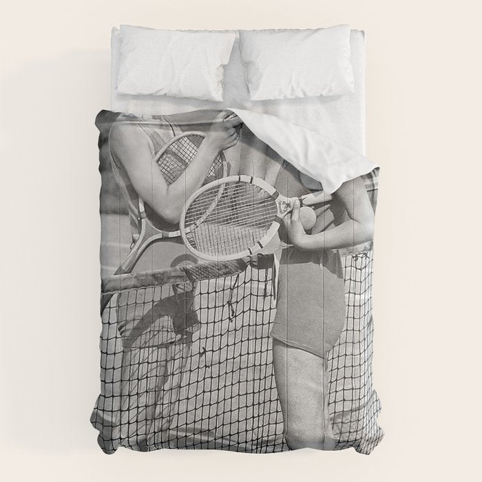 Tennis Players Taking a Cigarette Break, Black and White Vintage Art Comforter Gallery Image 6