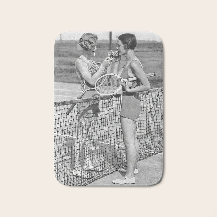Tennis Players Taking a Cigarette Break, Black and White Vintage Art Bath Mat Gallery Image 1