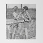 Tennis Players Taking a Cigarette Break, Black and White Vintage Art Throw Blanket Gallery Image 2