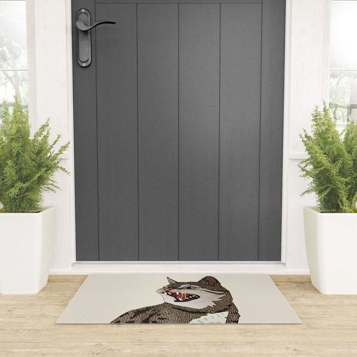 Indian desert cat off white Welcome Mat Gallery Image 3