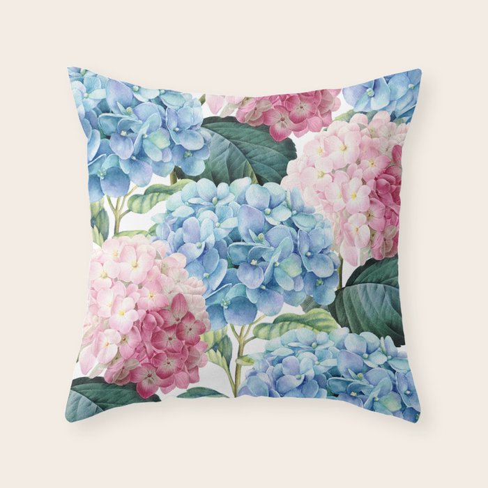 Pink Blue Hydrangea Throw Pillow Gallery Image 6