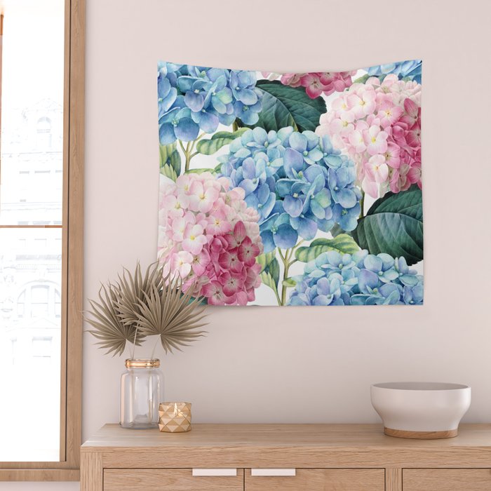 Pink Blue Hydrangea Wall Tapestry Gallery Image 2