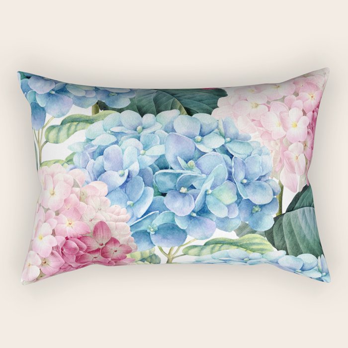Pink Blue Hydrangea Rectangular Pillow Gallery Image 1