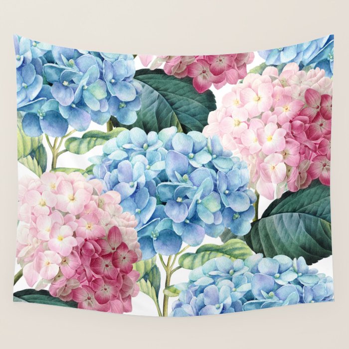 Pink Blue Hydrangea Wall Tapestry Gallery Image 1