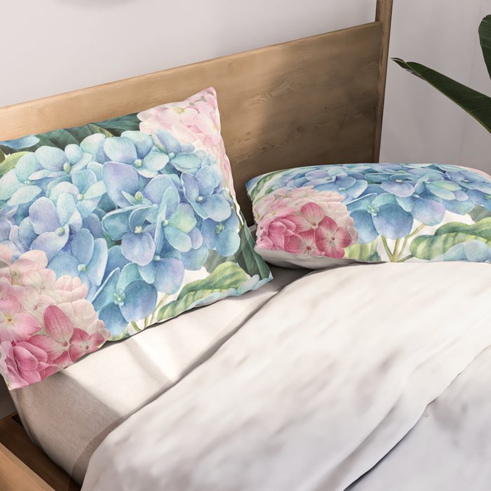 Pink Blue Hydrangea Pillow Sham Gallery Image 2