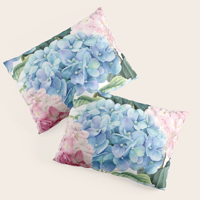 Pink Blue Hydrangea Pillow Sham Gallery Image 1