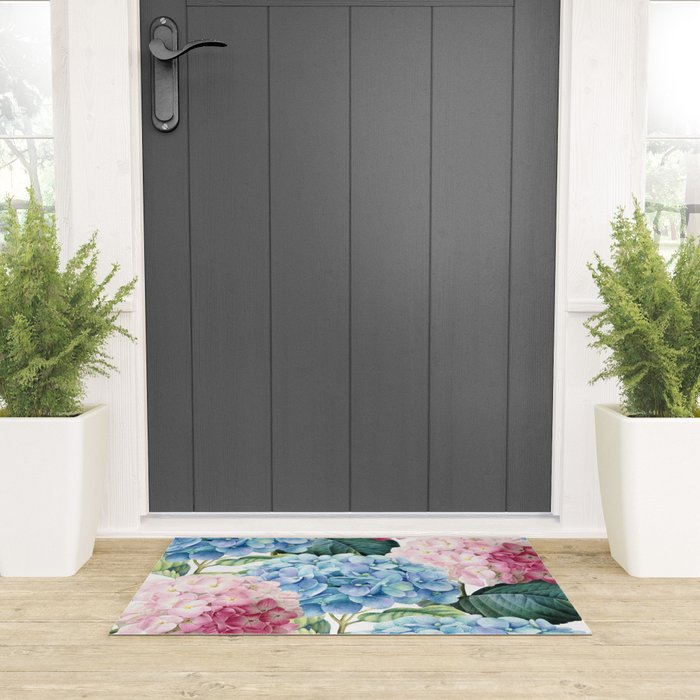 Pink Blue Hydrangea Welcome Mat Gallery Image 3