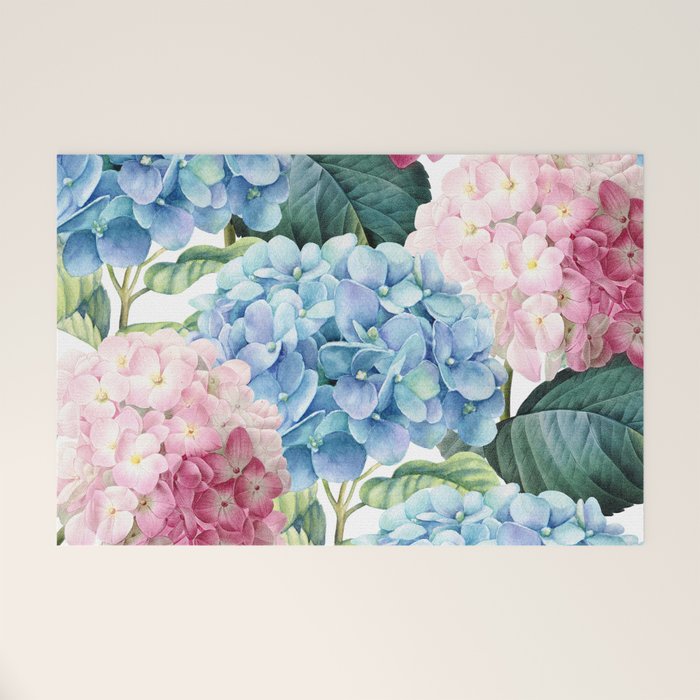 Pink Blue Hydrangea Welcome Mat Gallery Image 1