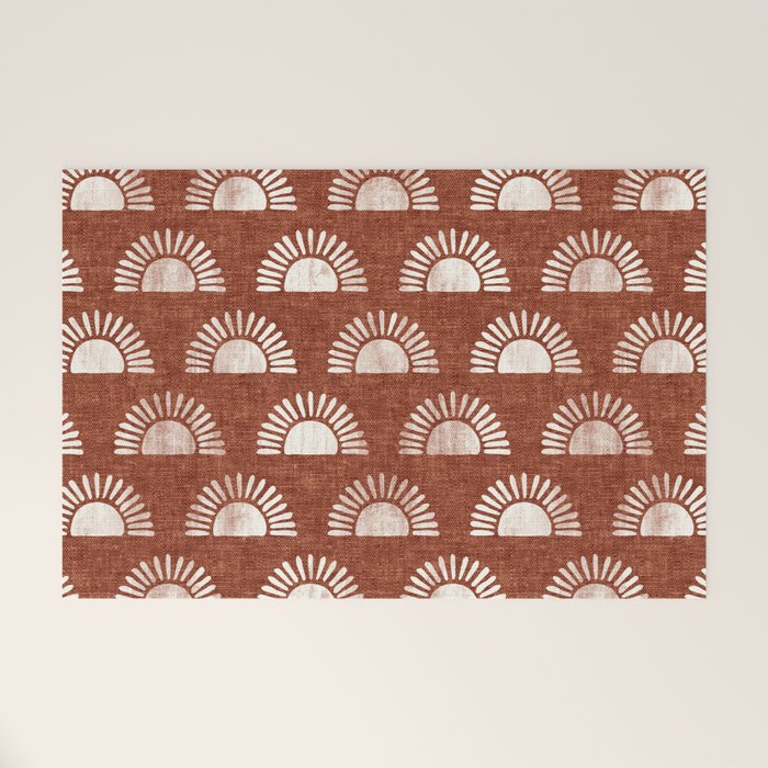 block print suns on rust Welcome Mat Gallery Image 1