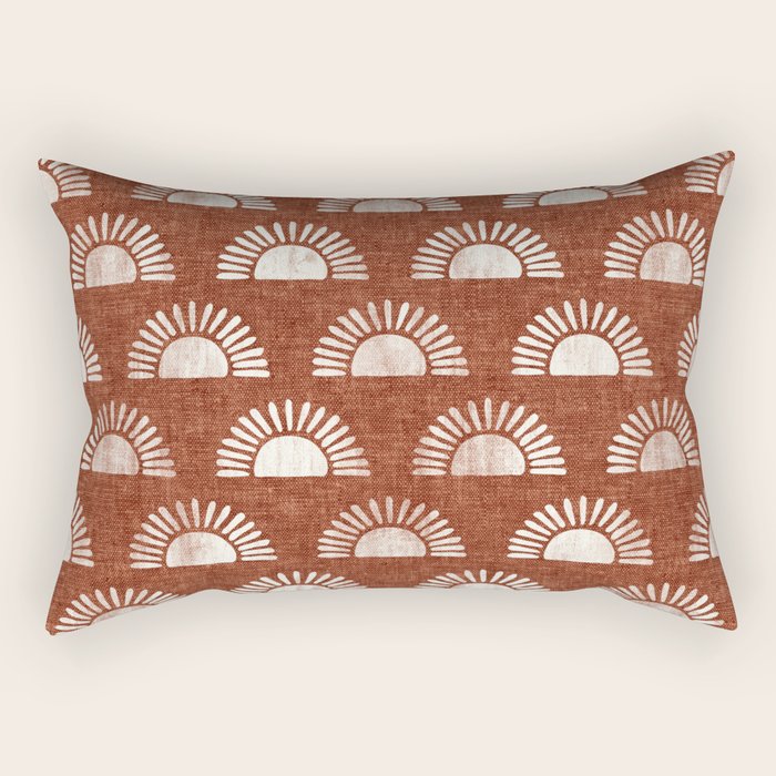 block print suns on rust Rectangular Pillow Gallery Image 1
