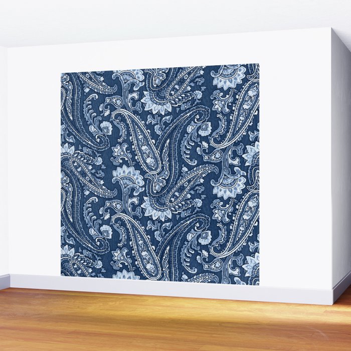 Blue indigo paisley Wall Mural Gallery Image 2