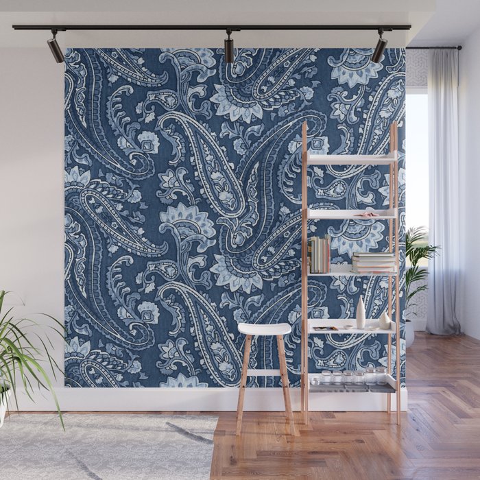 Blue indigo paisley Wall Mural Gallery Image 1