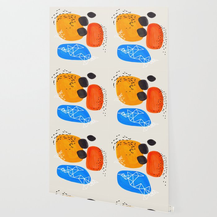 Fun Mid Century Modern Abstract Minimalist Yellow Orange Blue Watercolor Bubbles Wallpaper Gallery Image 2