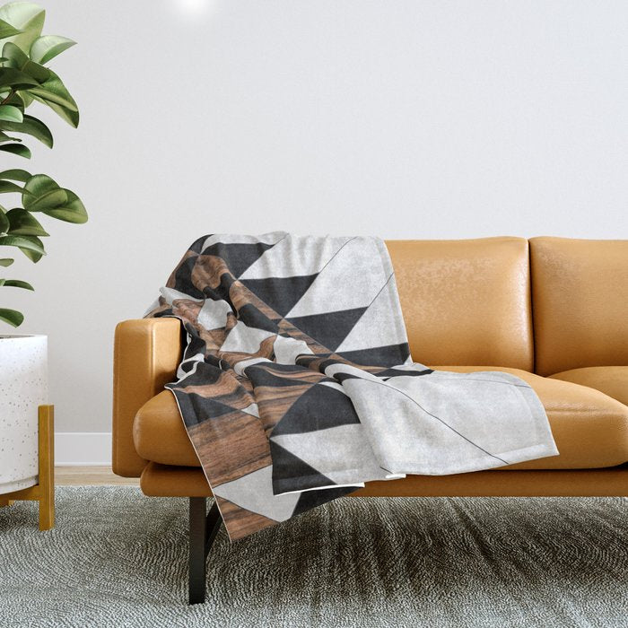 Urban Tribal Pattern No.9 - Aztec - Concrete and Wood Throw Blanket Gallery Image 1