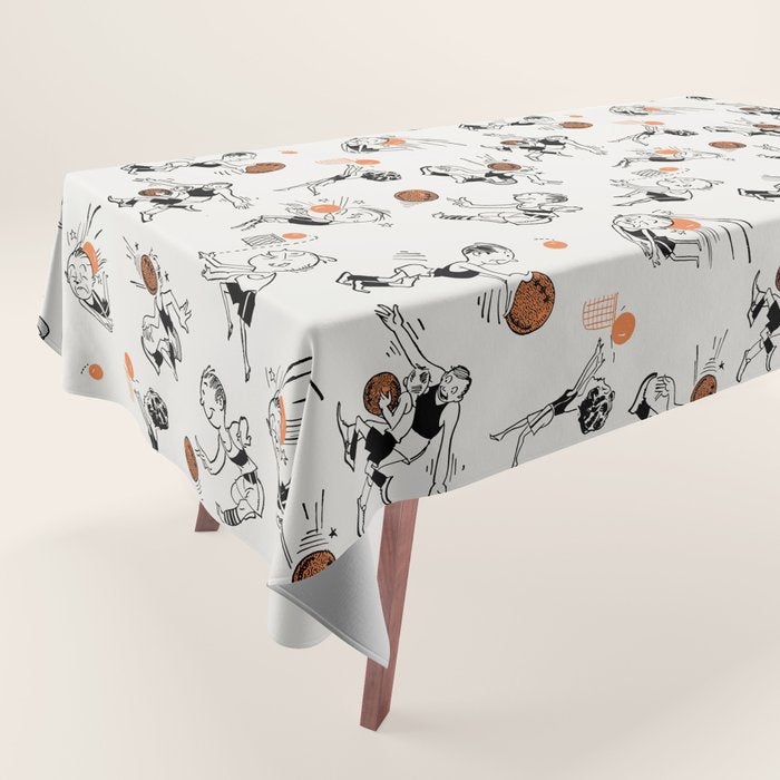 Basketball Fun Comic Illustration Pattern with Balls on Grey Background Tablecloth Gallery Image 1