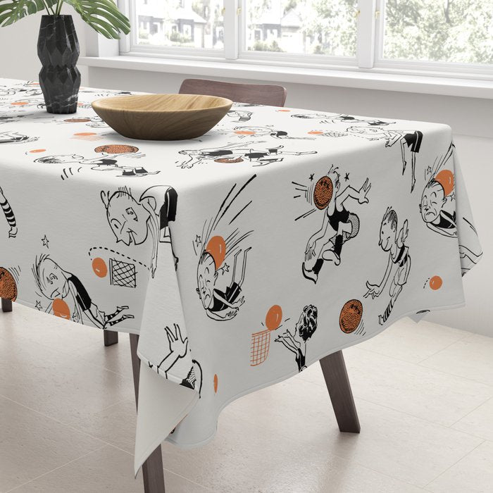Basketball Fun Comic Illustration Pattern with Balls on Grey Background Tablecloth Gallery Image 3