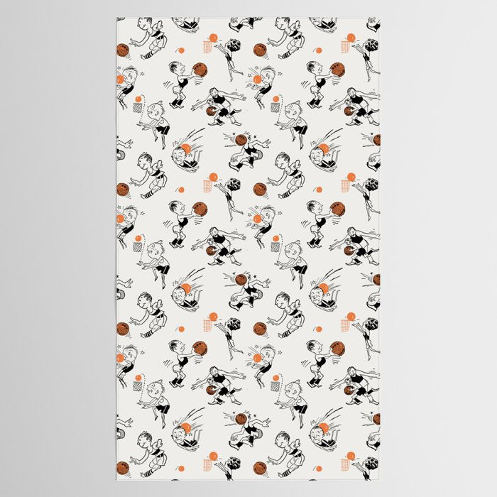 Basketball Fun Comic Illustration Pattern with Balls on Grey Background Tablecloth Gallery Image 2