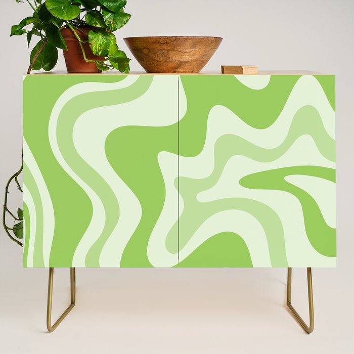 Retro Liquid Swirl Abstract Pattern in Light Lime Green Credenza Gallery Image 1