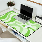 Retro Liquid Swirl Abstract Pattern in Light Lime Green Desk Mat Gallery Image 2