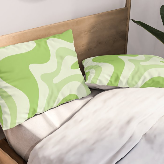 Retro Liquid Swirl Abstract Pattern in Light Lime Green Pillow Sham Gallery Image 2