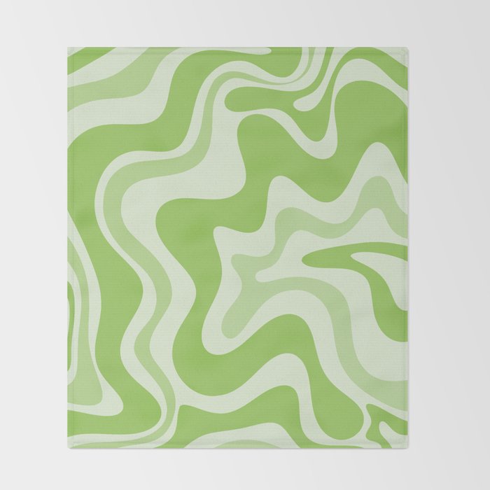 Retro Liquid Swirl Abstract Pattern in Light Lime Green Throw Blanket Gallery Image 2
