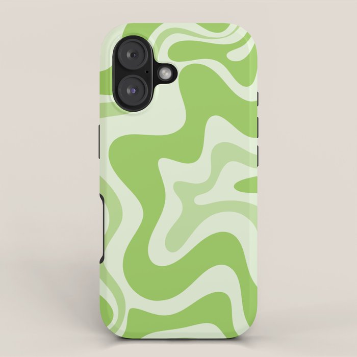 Retro Liquid Swirl Abstract Pattern in Light Lime Green iPhone Case Gallery Image 1