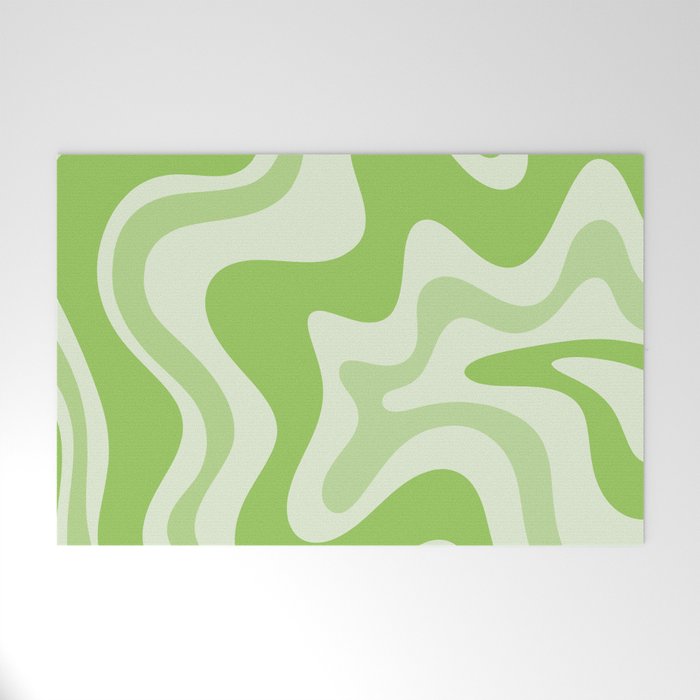 Retro Liquid Swirl Abstract Pattern in Light Lime Green Welcome Mat Gallery Image 1