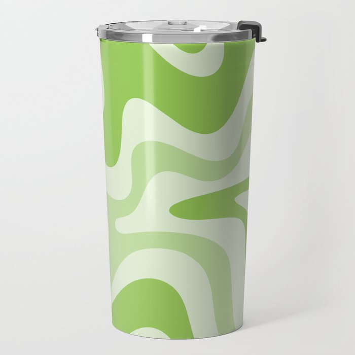 Retro Liquid Swirl Abstract Pattern in Light Lime Green Travel Mug Gallery Image 2