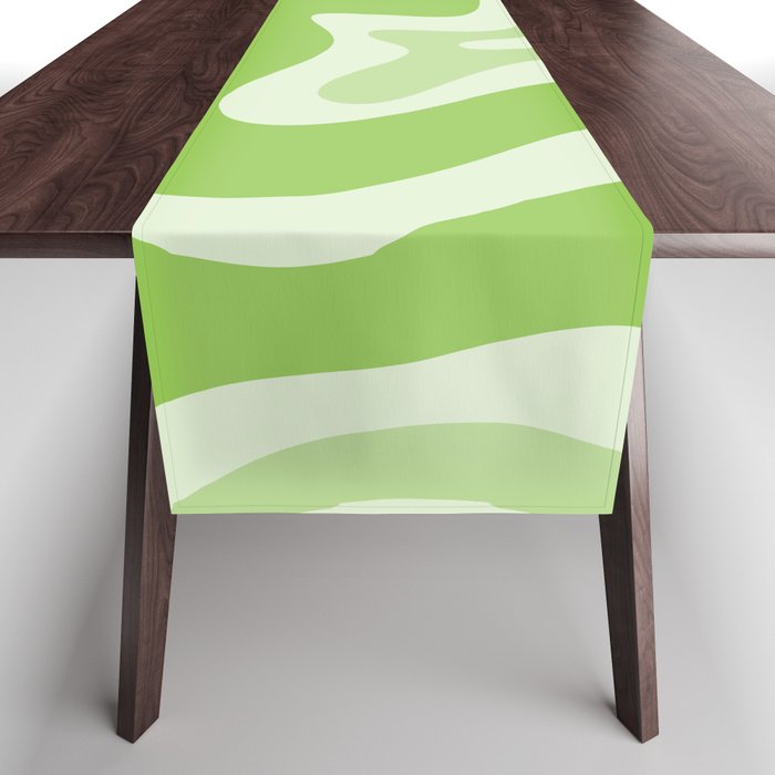 Retro Liquid Swirl Abstract Pattern in Light Lime Green Table Runner Gallery Image 1