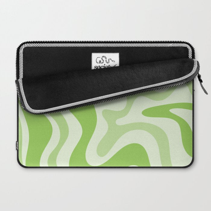 Retro Liquid Swirl Abstract Pattern in Light Lime Green Laptop Sleeve Gallery Image 2