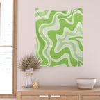 Retro Liquid Swirl Abstract Pattern in Light Lime Green Wall Tapestry Gallery Image 2