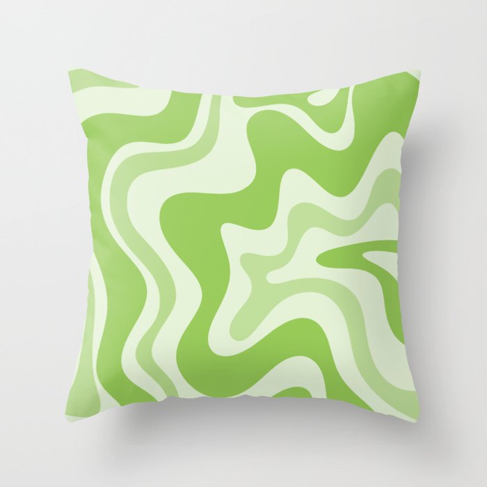 Retro Liquid Swirl Abstract Pattern in Light Lime Green Throw Pillow Gallery Image 6