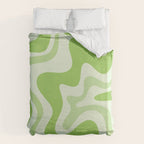 Retro Liquid Swirl Abstract Pattern in Light Lime Green Duvet Cover Gallery Image 6
