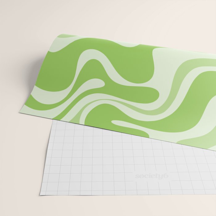 Retro Liquid Swirl Abstract Pattern in Light Lime Green Wrapping Paper Gallery Image 2