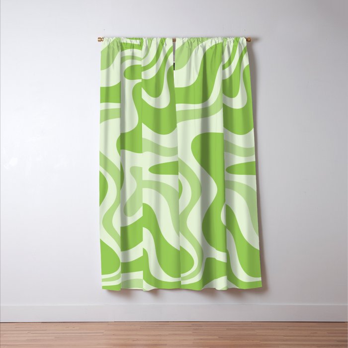 Retro Liquid Swirl Abstract Pattern in Light Lime Green Window Curtain Gallery Image 3