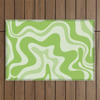 Retro Liquid Swirl Abstract Pattern in Light Lime Green Outdoor Rug Gallery Image 1
