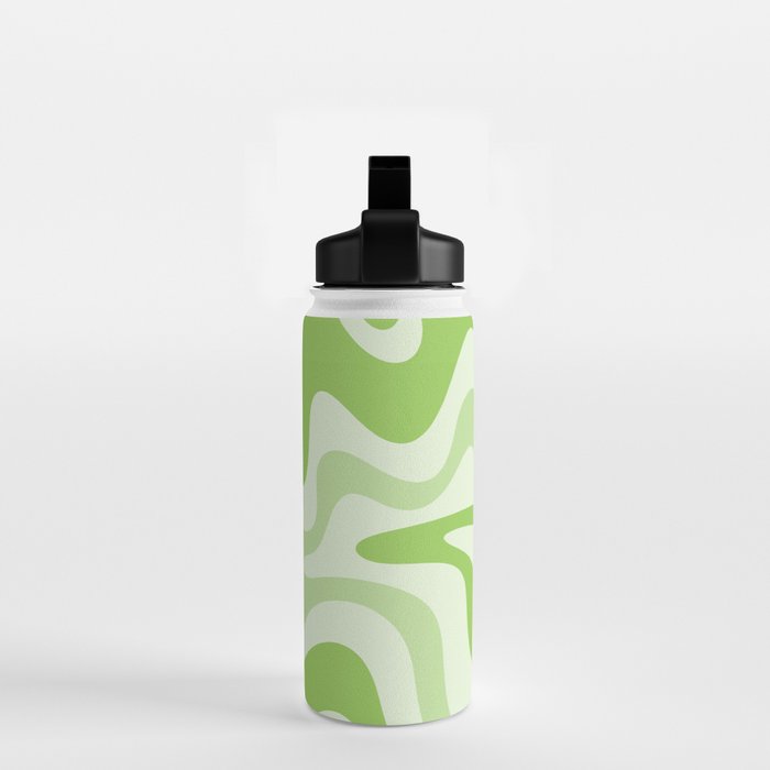 Retro Liquid Swirl Abstract Pattern in Light Lime Green Water Bottle Gallery Image 2