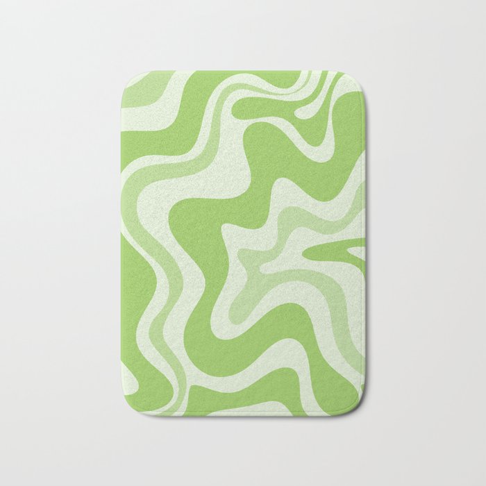 Retro Liquid Swirl Abstract Pattern in Light Lime Green Bath Mat Gallery Image 1