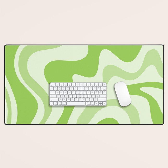 Retro Liquid Swirl Abstract Pattern in Light Lime Green Desk Mat Gallery Image 1