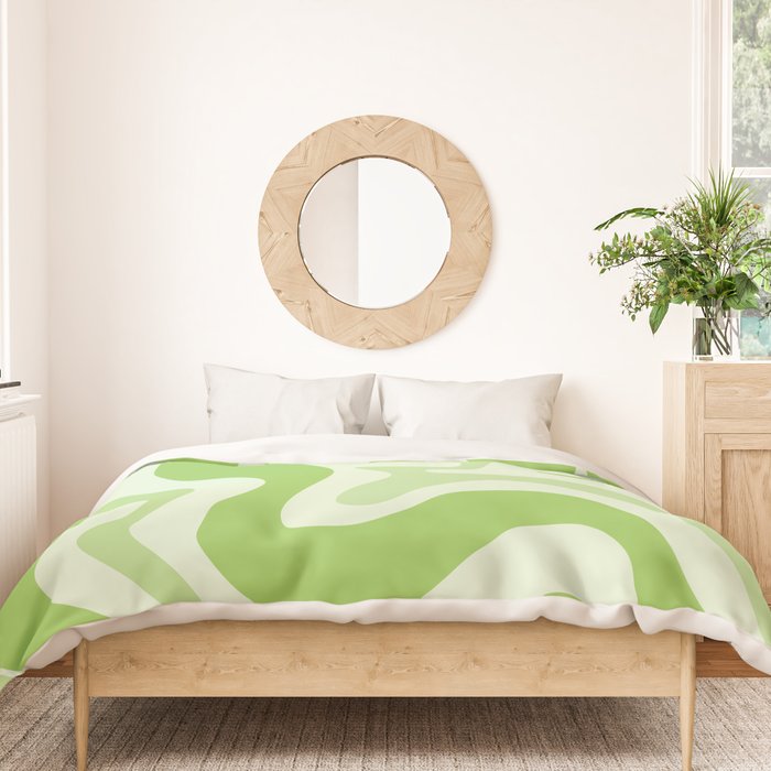 Retro Liquid Swirl Abstract Pattern in Light Lime Green Duvet Cover Gallery Image 3