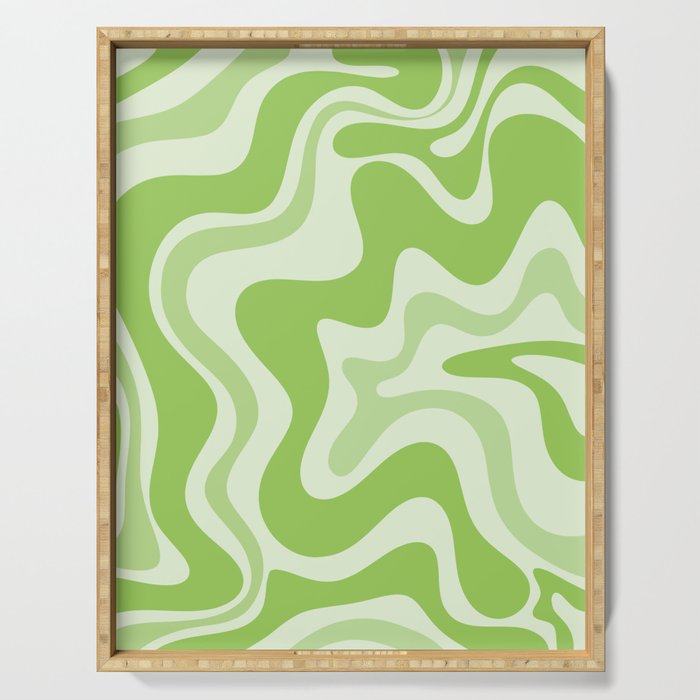 Retro Liquid Swirl Abstract Pattern in Light Lime Green Serving Tray Gallery Image 1