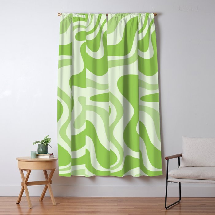 Retro Liquid Swirl Abstract Pattern in Light Lime Green Window Curtain Gallery Image 1