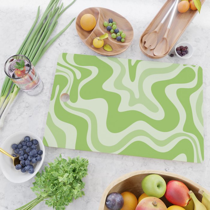 Retro Liquid Swirl Abstract Pattern in Light Lime Green Cutting Board Gallery Image 2